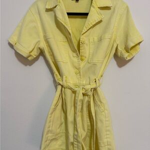Yellow Button-Up Belted Romper
